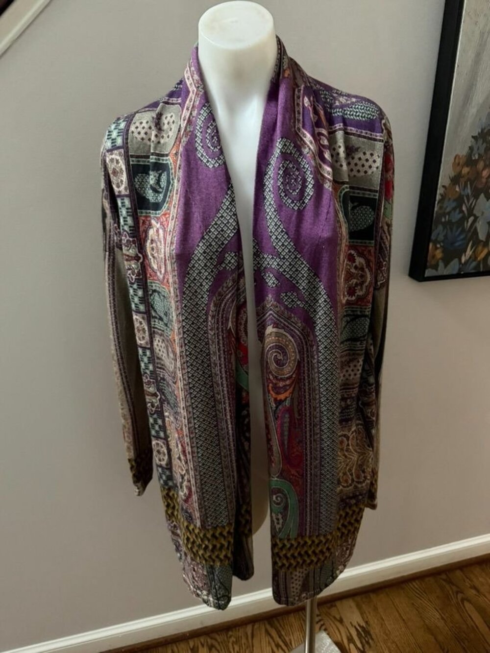 Etro Multi Print Open Front Cardigan Size 46 Silk Cashmere
